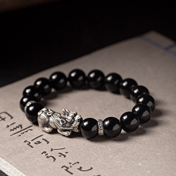 East Energy Volcanic Wealth Bastion Obsidian PiXiu Beads Magnetic Cuff
