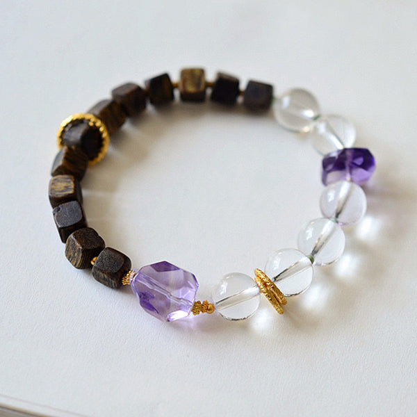 East Energy Tri-Phase Frequency Harmonizer White Quartz Amethyst Agarwood Bracelet