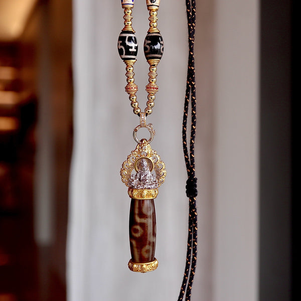 East Energy Quantum-Accretion Dzi Pendant Nine-Eyed Agate Wealth Deity Talisman