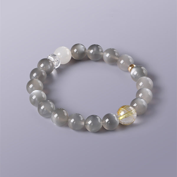 East Energy Lunar-Solar Synergy Cuff Gray Moonstone Golden Rutilated Quartz