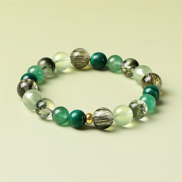 East Energy Wood Element Thunder Hexagram Bracelet Malachite Super Seven Green Phantom